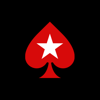 Poker stars logo fo a red spead with a star in the middle on a black background