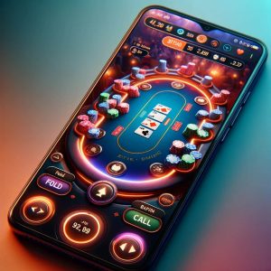 -A-close-up-of-a-smartphone-displaying-a-mobile-poker-app-interface.-The-screen-shows-a-vibrant-and-colorful-poker-table-with-virtual-cards-and-poker