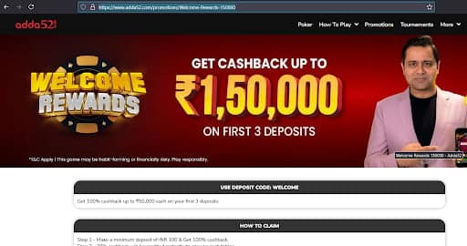 adda 52 welcome cashback bonus